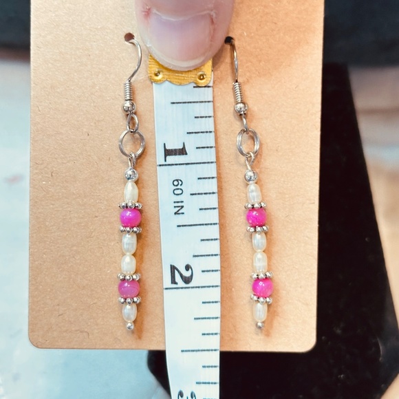 Stainless Steel Dangle Earrings Freshwater Pearls & Crackle Quartz Hand Made - Picture 11 of 11